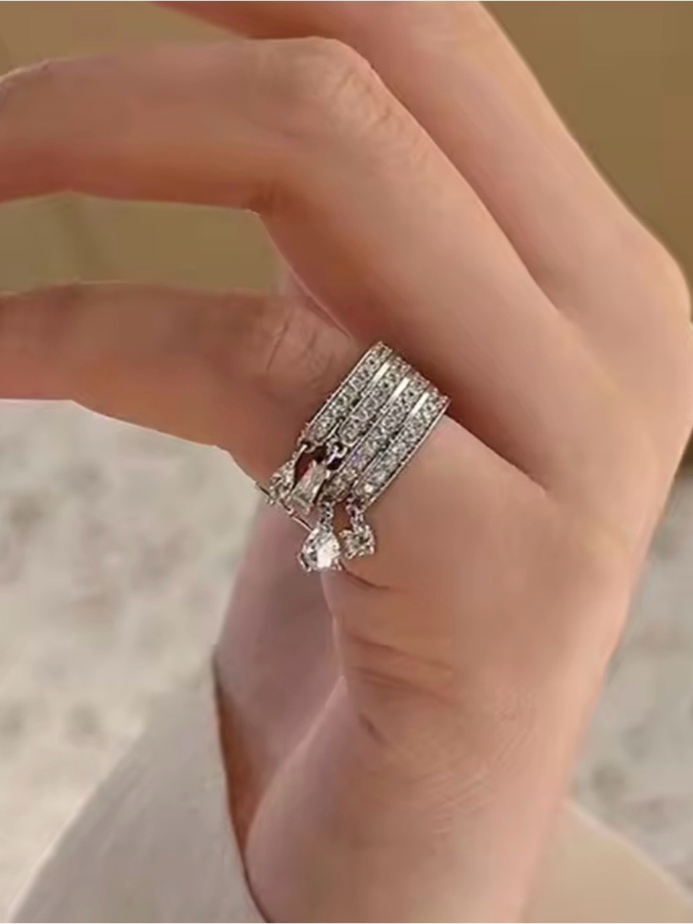 Waterdrop Zircon Cuff Finger Ring